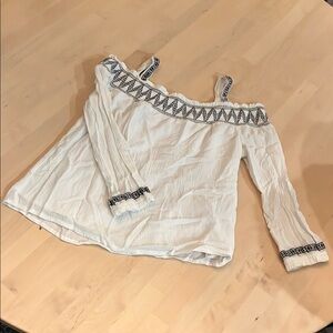 Girls Boho Off-Shoulder White Top with Black Embroidery